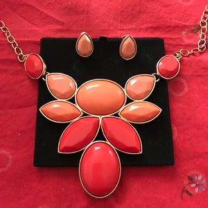 Coral Leaf Necklace & Earrings Set